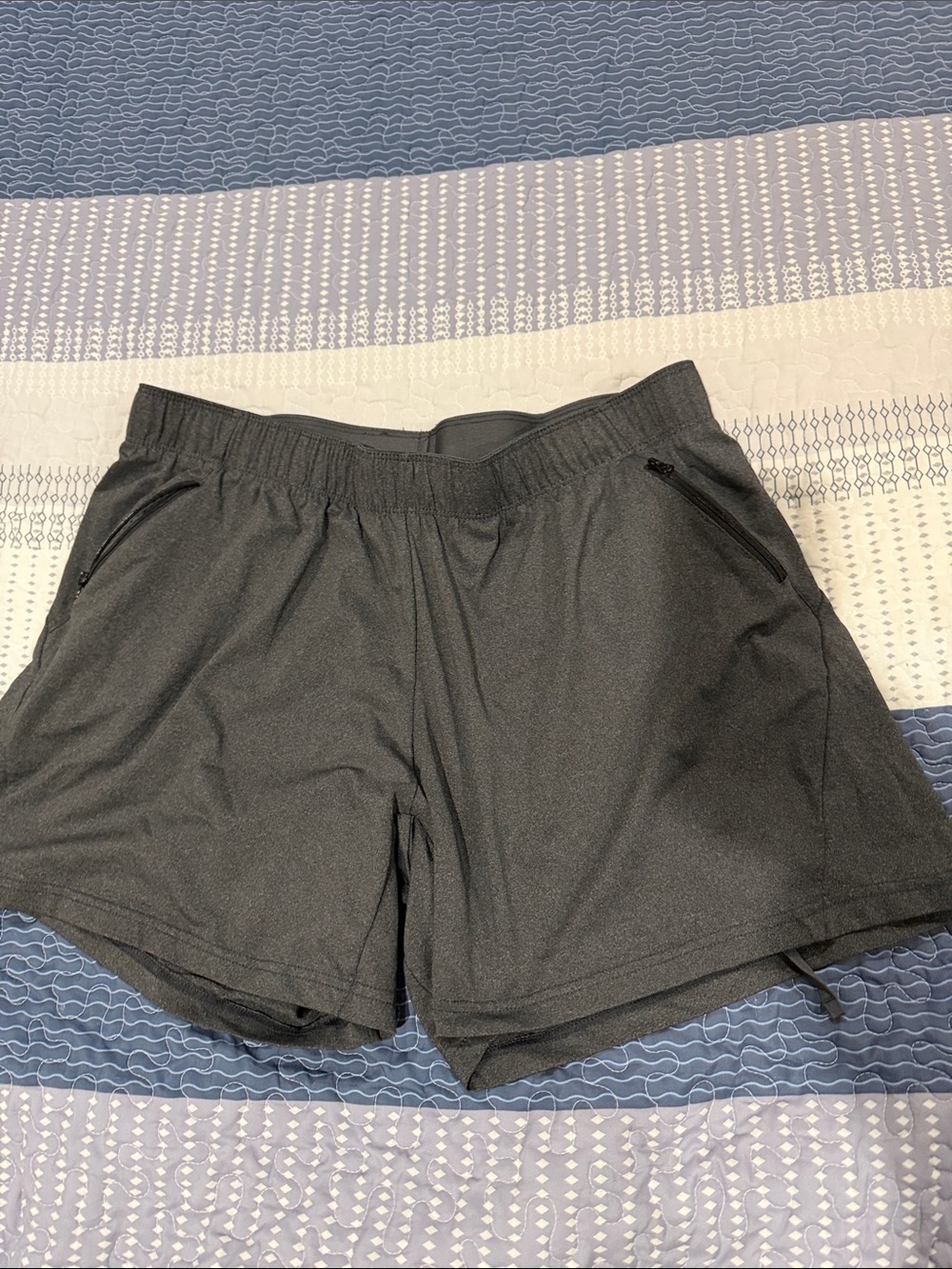 Women’s Dk Grey Athletic Shorts with Elastic Waist and Zip Pockets